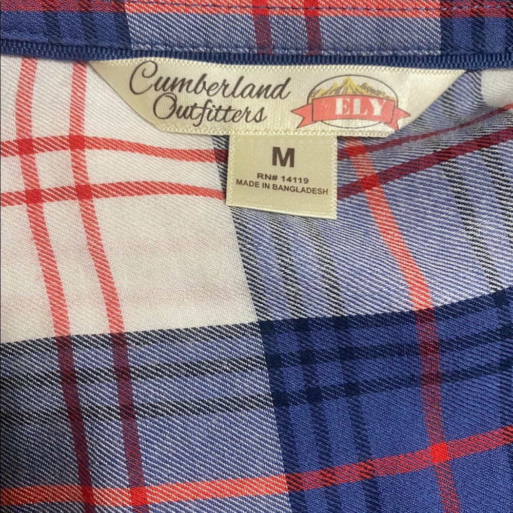 Red, white, and blue flannel shirt